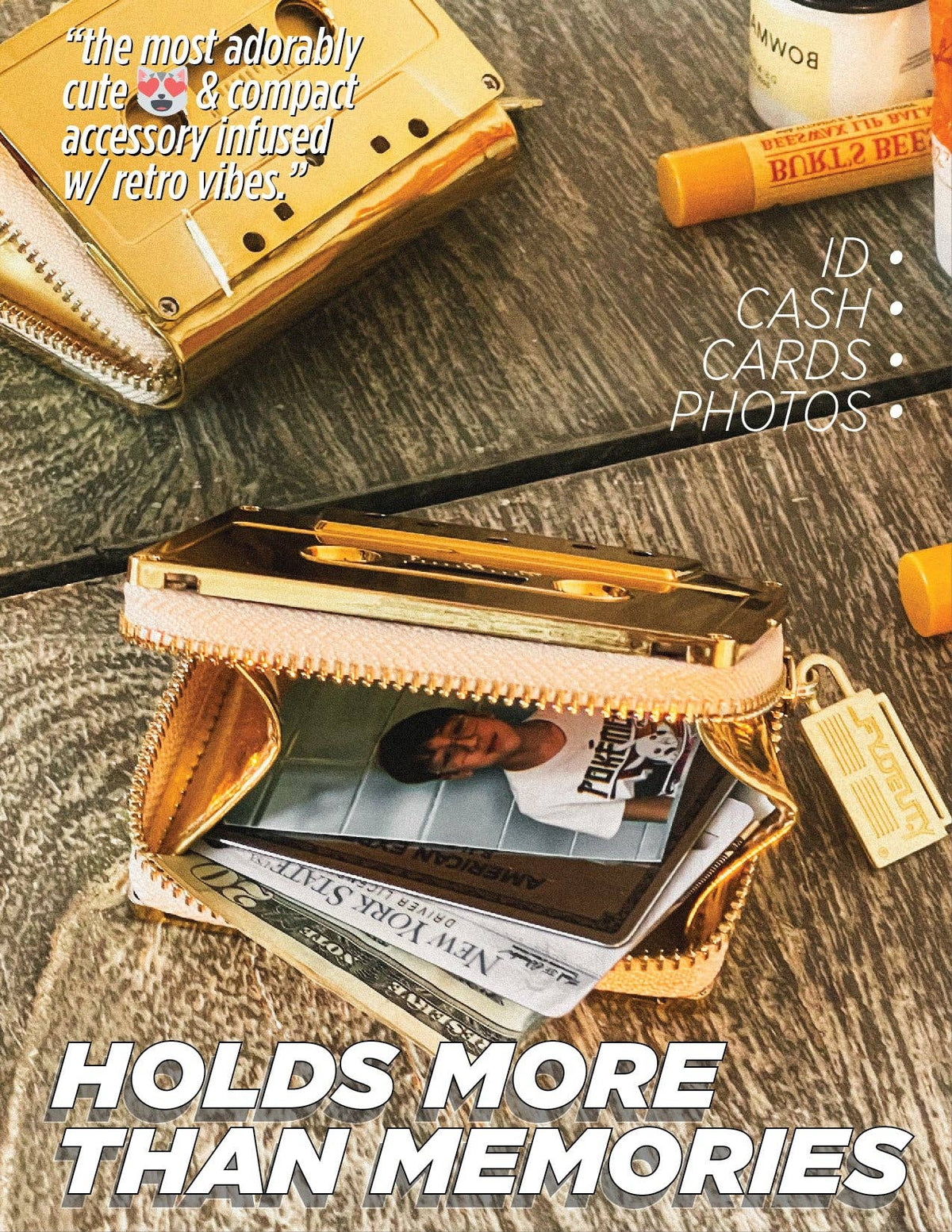 Gold Chrome Cassette Tape Wallet | Cute Metallic Retro Gifts