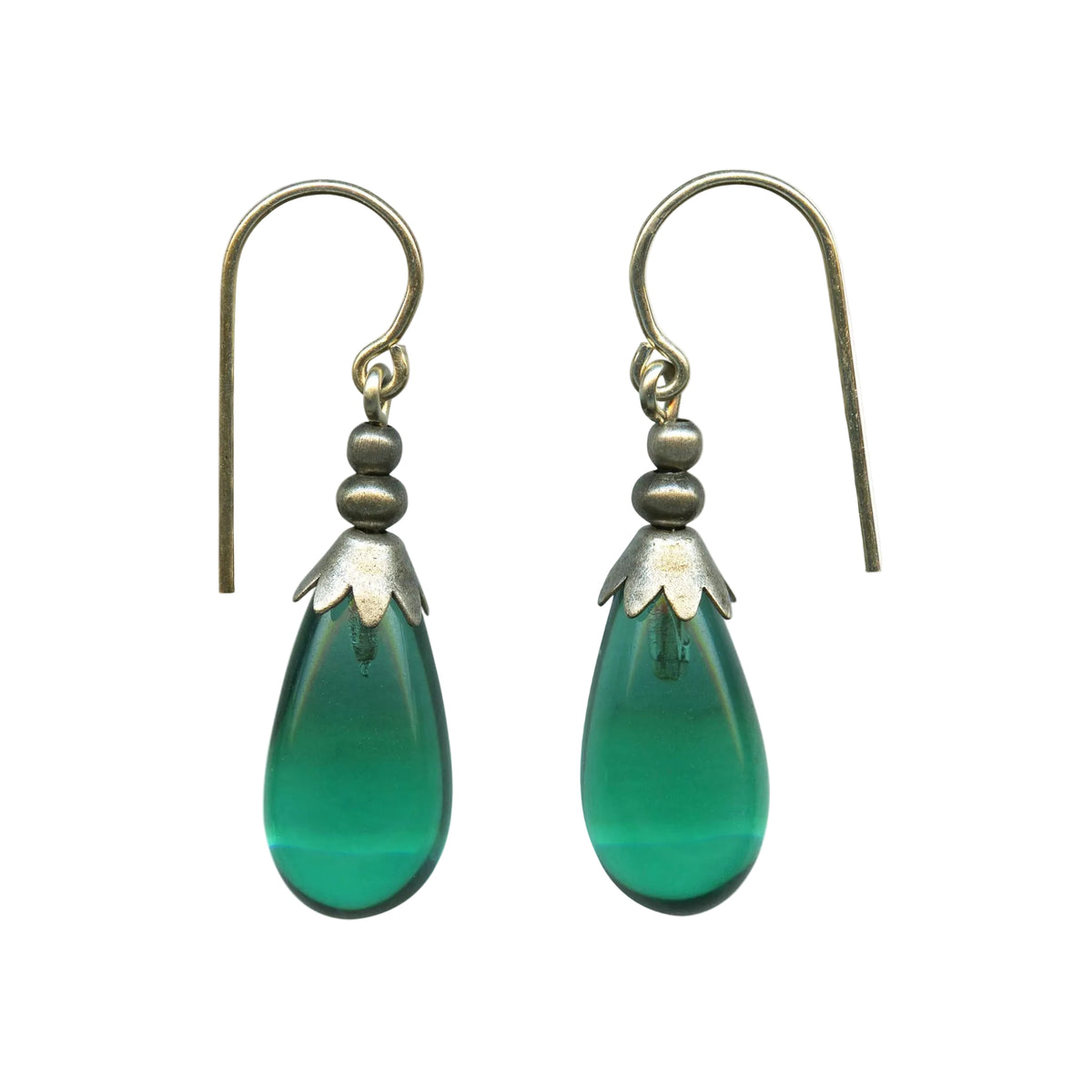 Glass Drop Earrings with Silver Accent