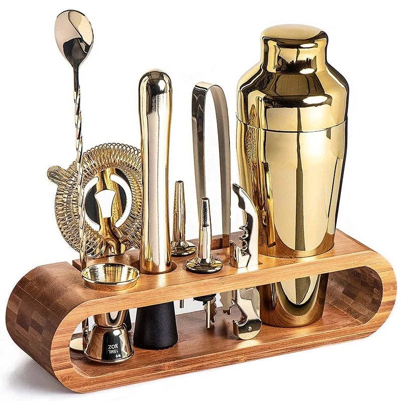 10-piece Chrome & Wood Cocktail Set