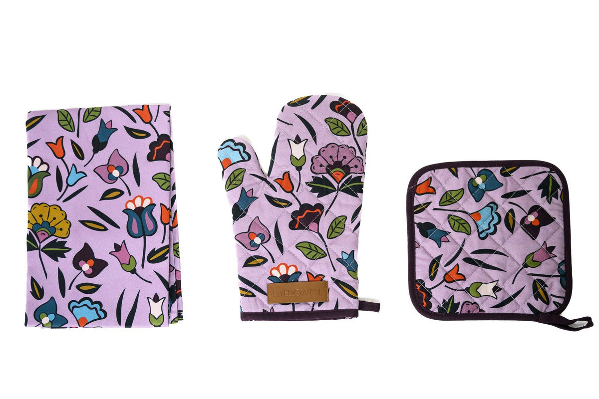 Floral Bloom Kitchen Towel, Oven Mitt & Pot Holder Set