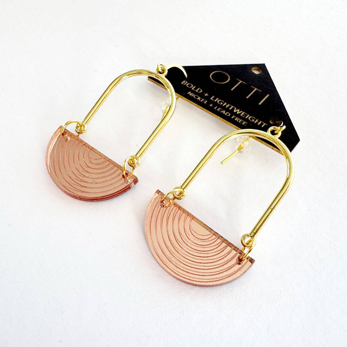 Half Moon Earrings in Rose Gold Acrylic