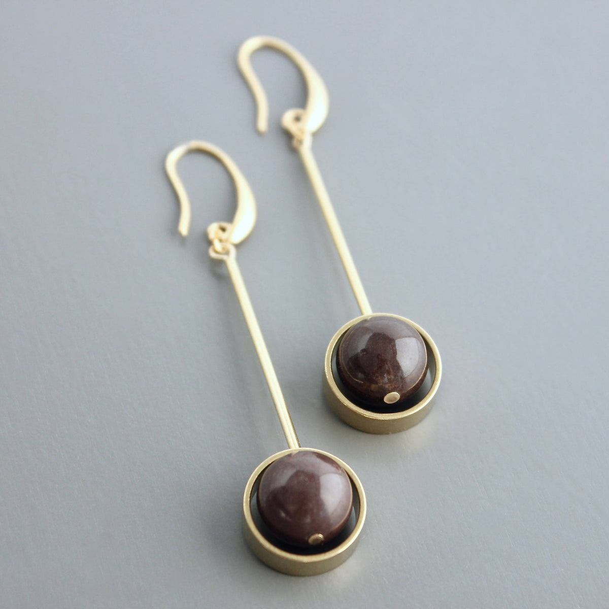 Geometric Brown Agate Earrings