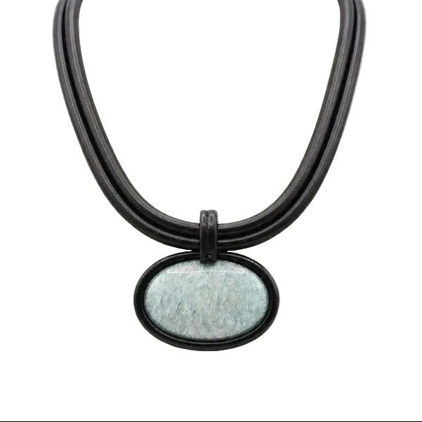 Multi-Strand Leather Necklace With Green Stone