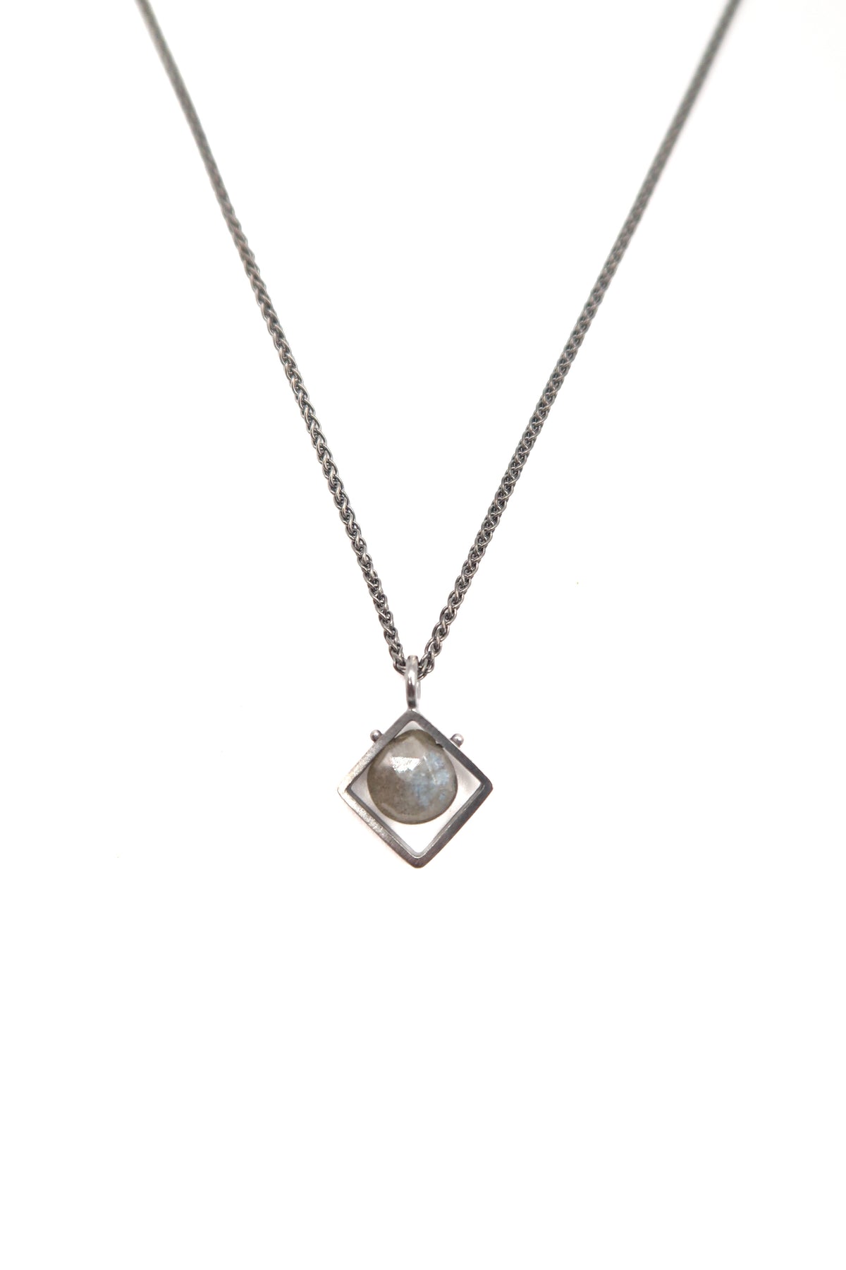 Diagonal Frame Labradorite Oxidized Silver Necklace