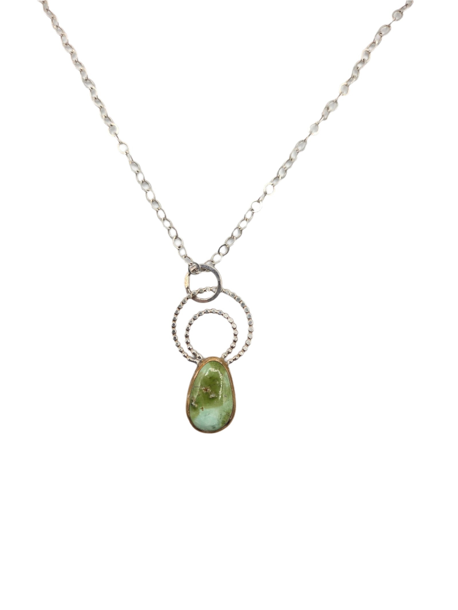 Necklace with a green pendant on a white background