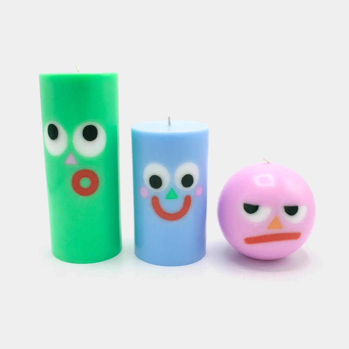 Happy Pillar Face Blue Candle