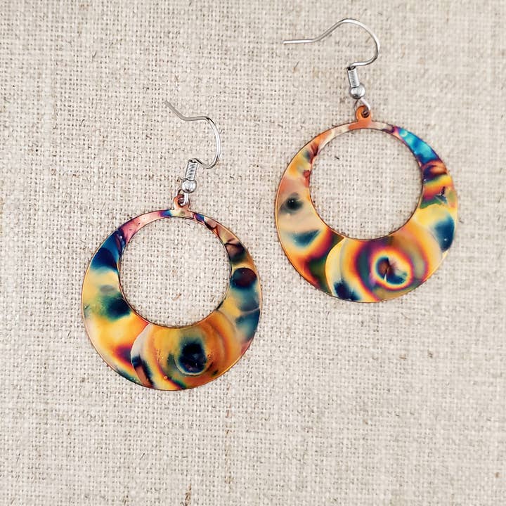 Flame Paint Copper GoGo Circle Earrings