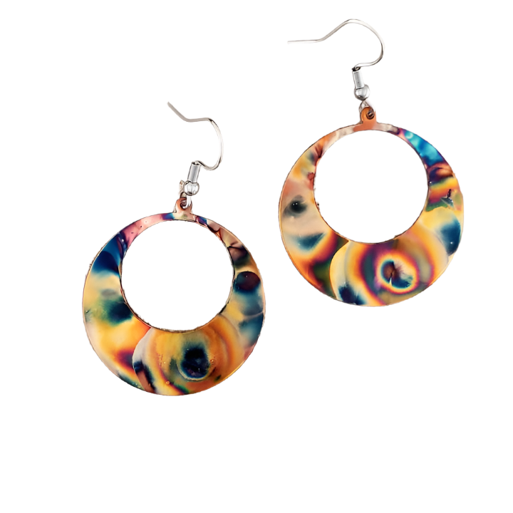 Flame Paint Copper GoGo Circle Earrings