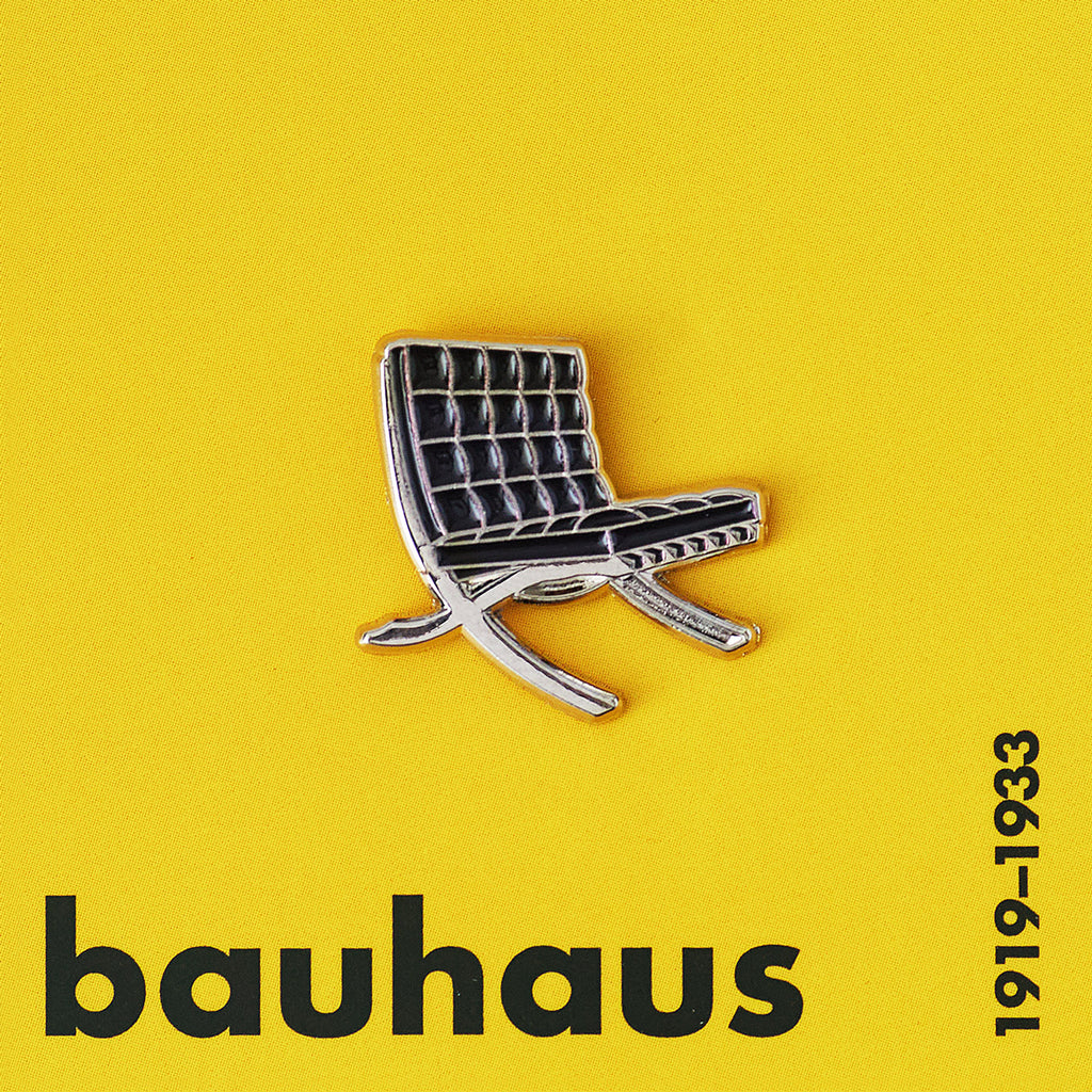 Bauhaus chair pin on a yellow background with &#39;bauhaus&#39; text