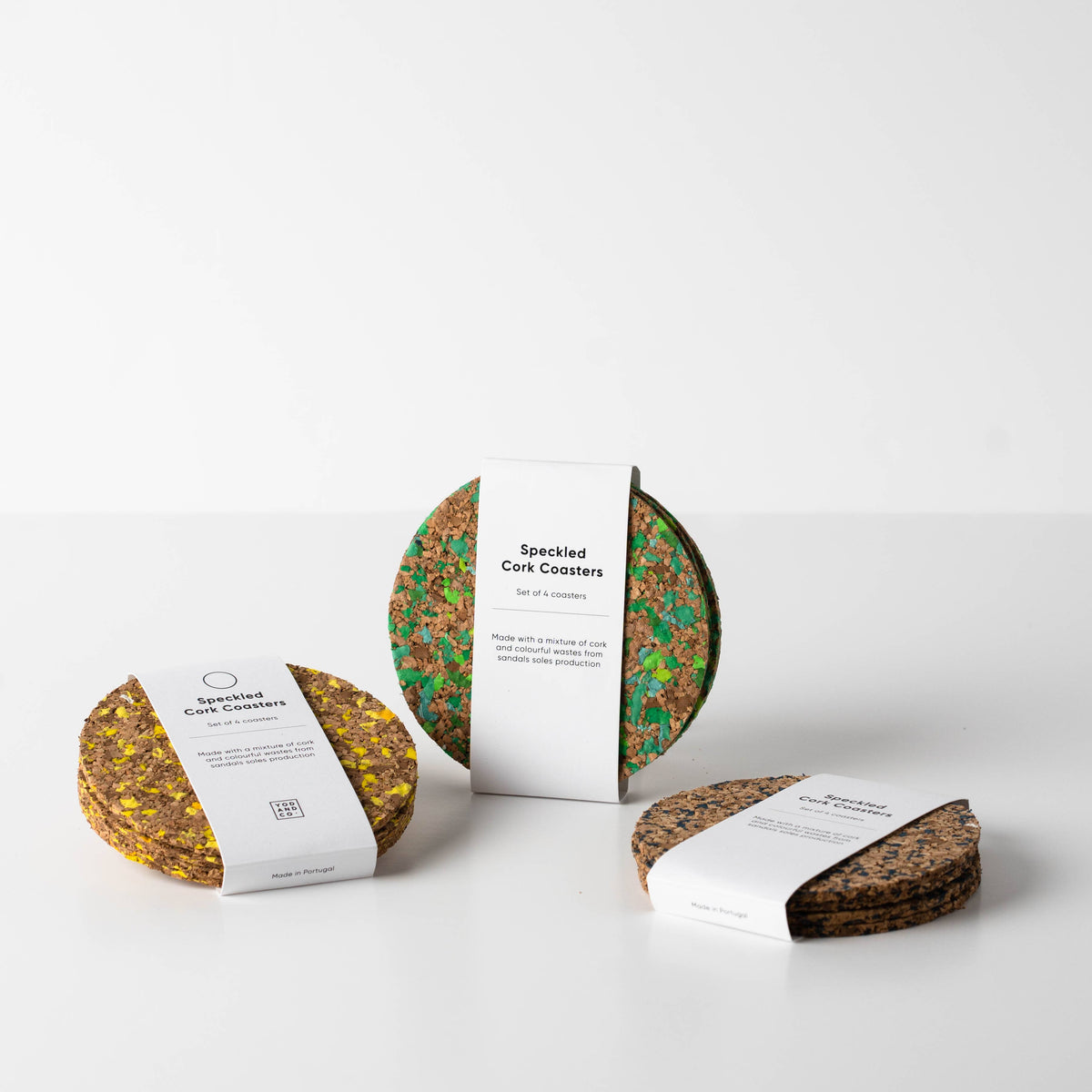Speckled Round Cork Coasters Set of 4 - Yellow