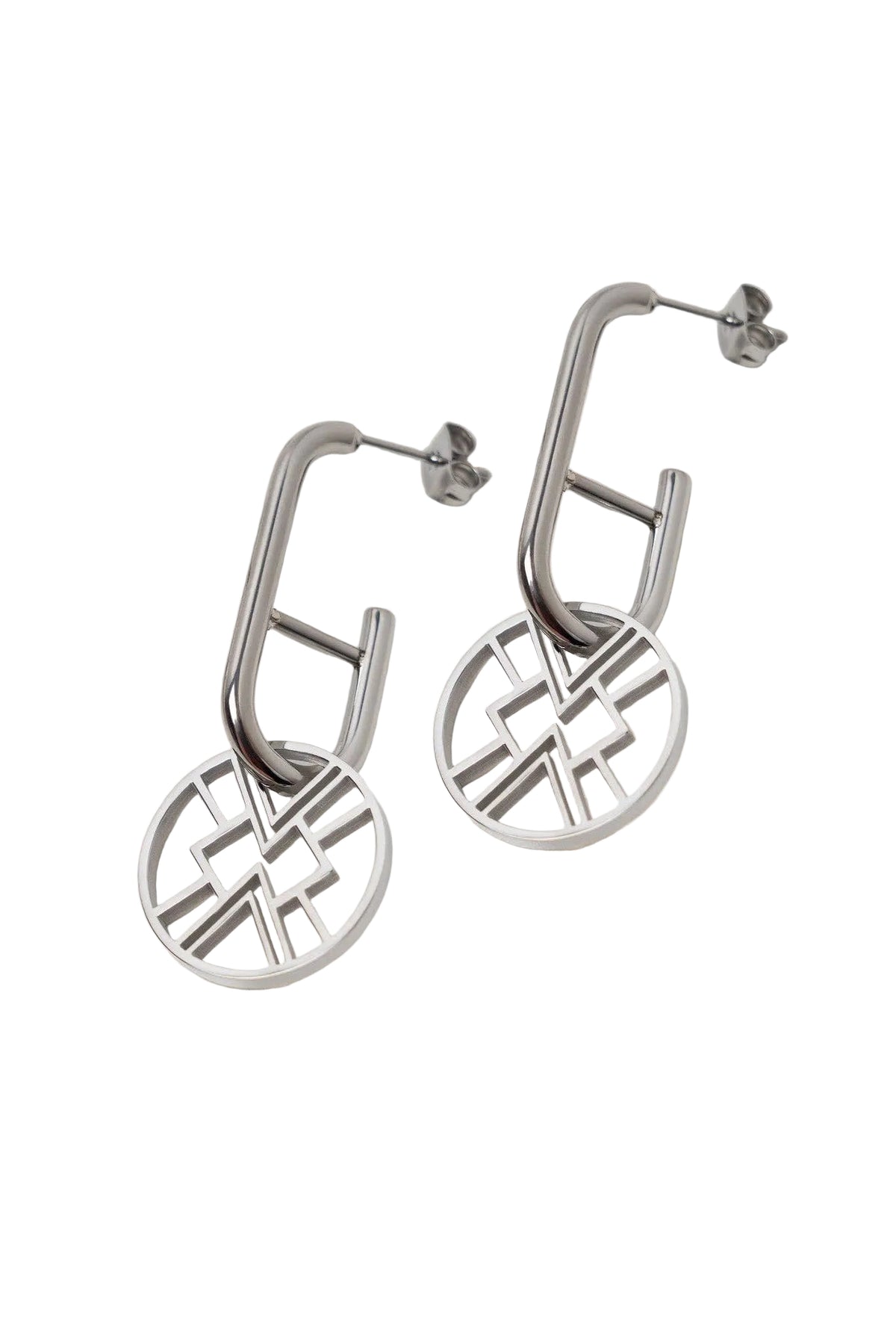 Emblem Huggie Hoop Earring - Silver