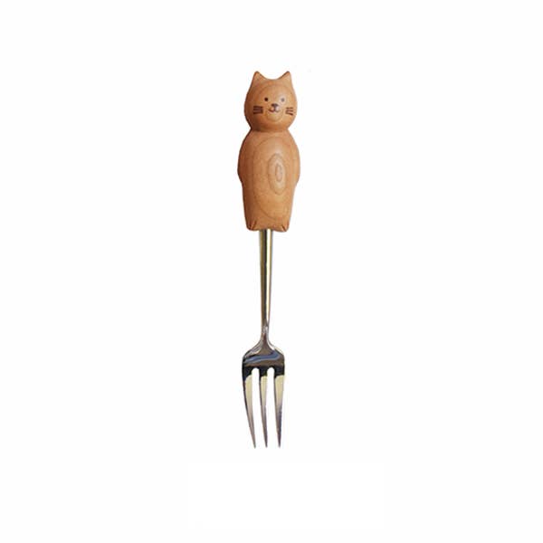 Hand-Carved Kitten Spoon & Fork