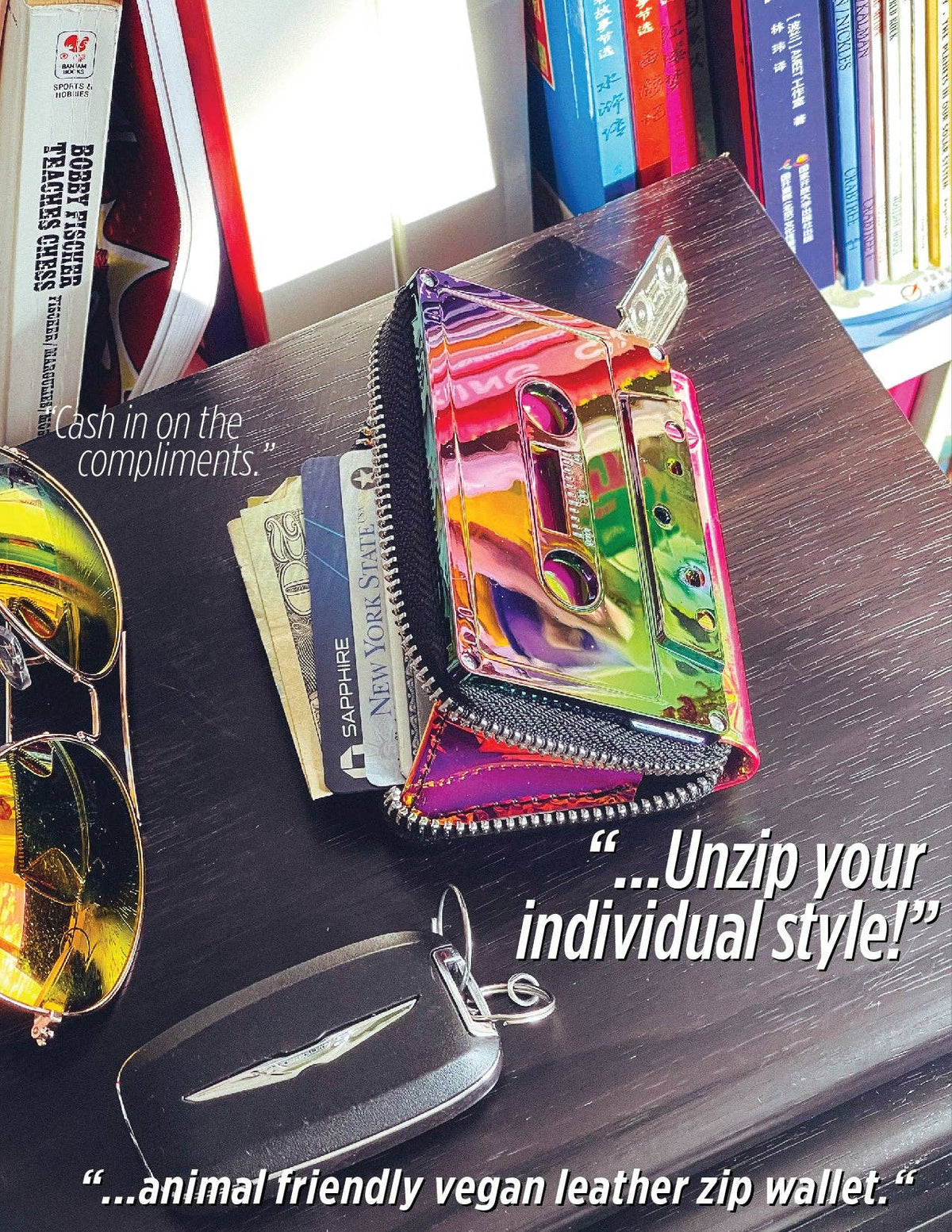 Electro Black Cassette Wallet | Holographic Y2K Retro Gifts
