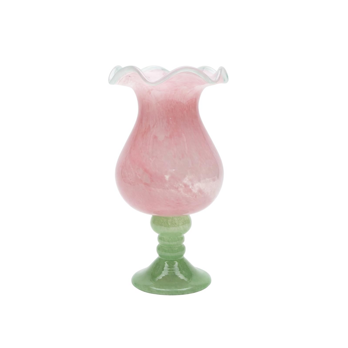 Sunrise Blush Murano Style Ruffled Glass Vase