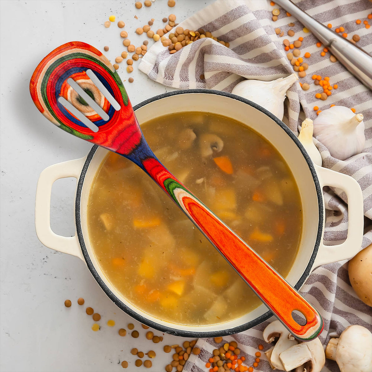 Baltique® Marrakesh Colorful Wooden Slotted Spoon, 12.5"