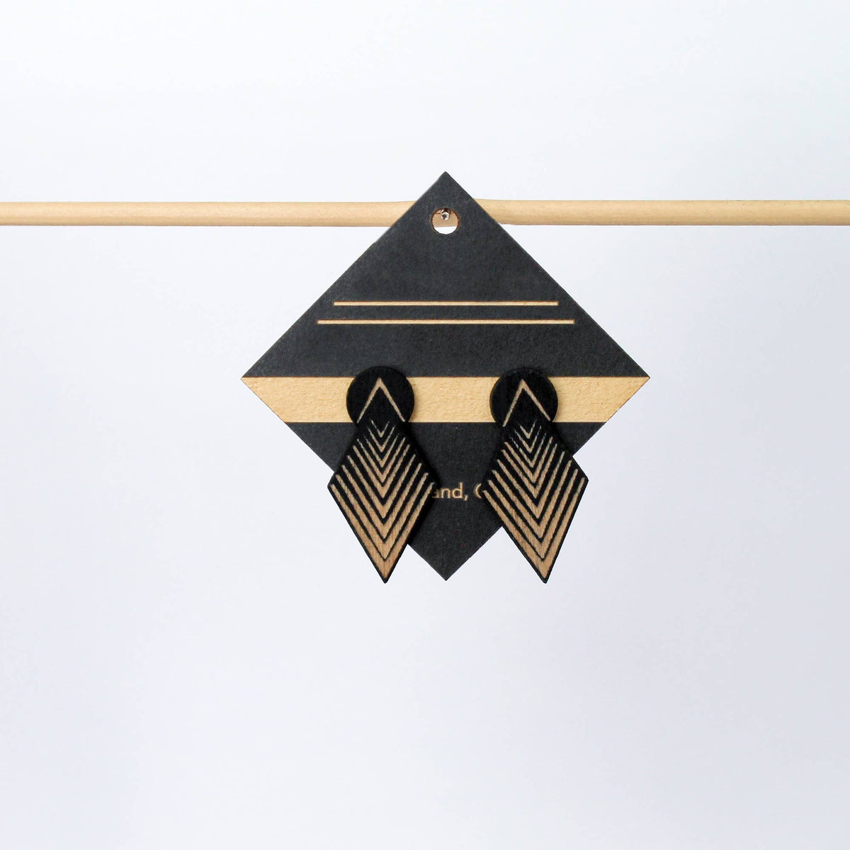 Architectural Laser Cut Birch Stud Earrings: BLK Drop Arrow