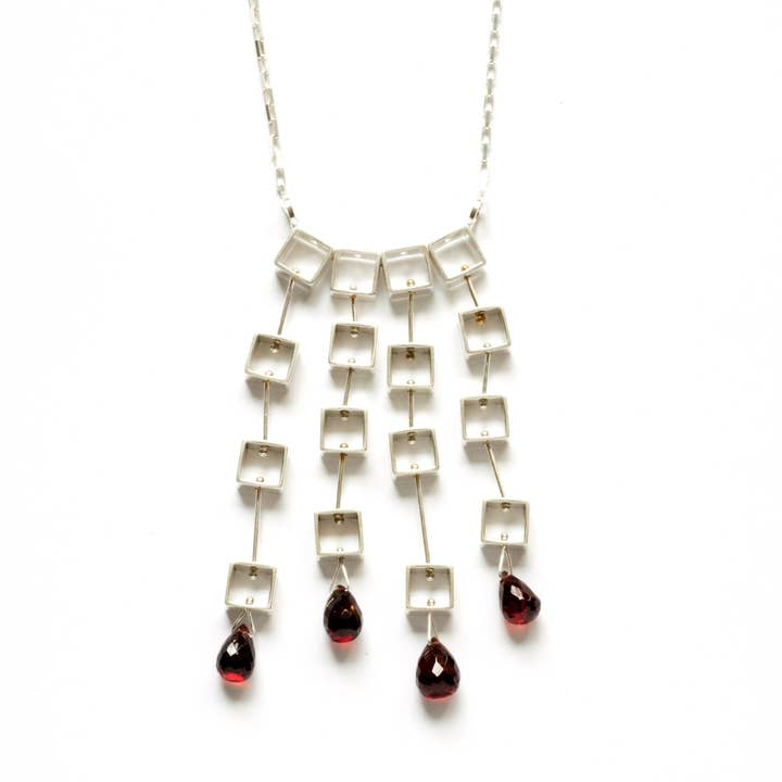 Tumbling Squares with Garnet Teardrops Necklace