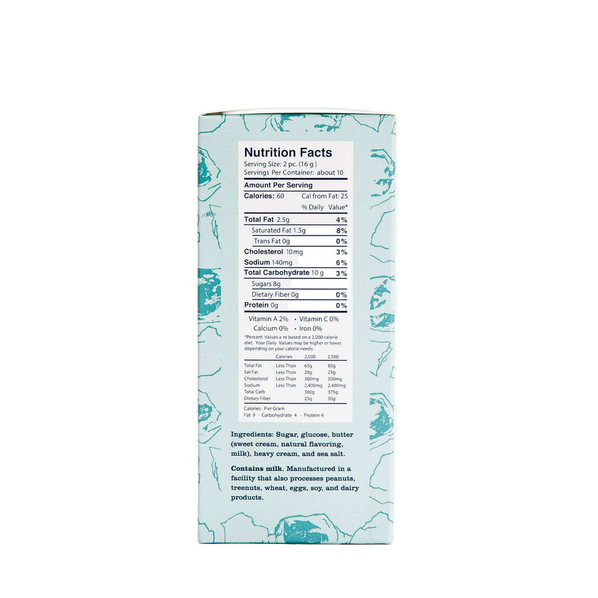 Nutrition facts label on a light blue background