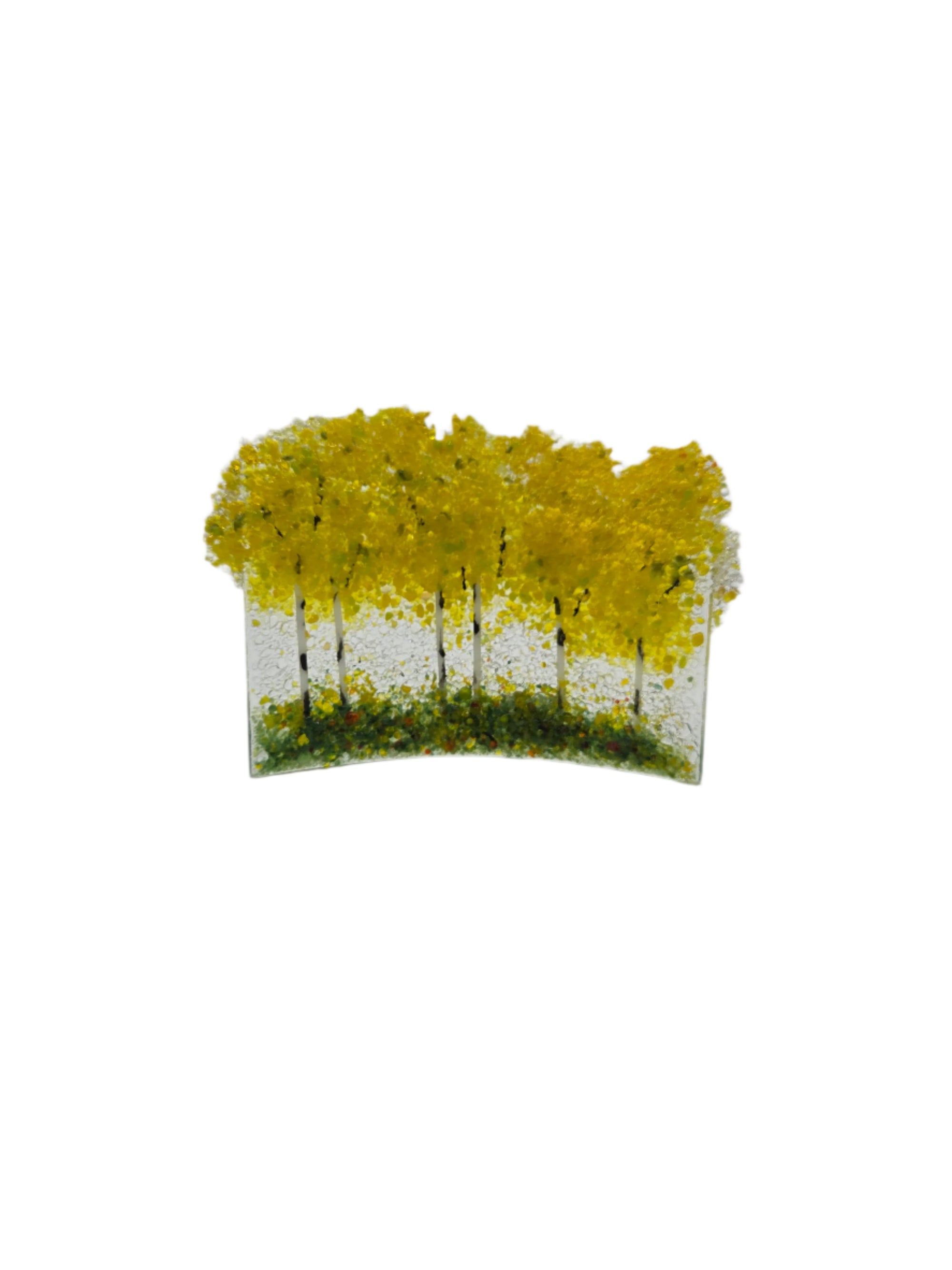 Decorative glass panel with yellow tree