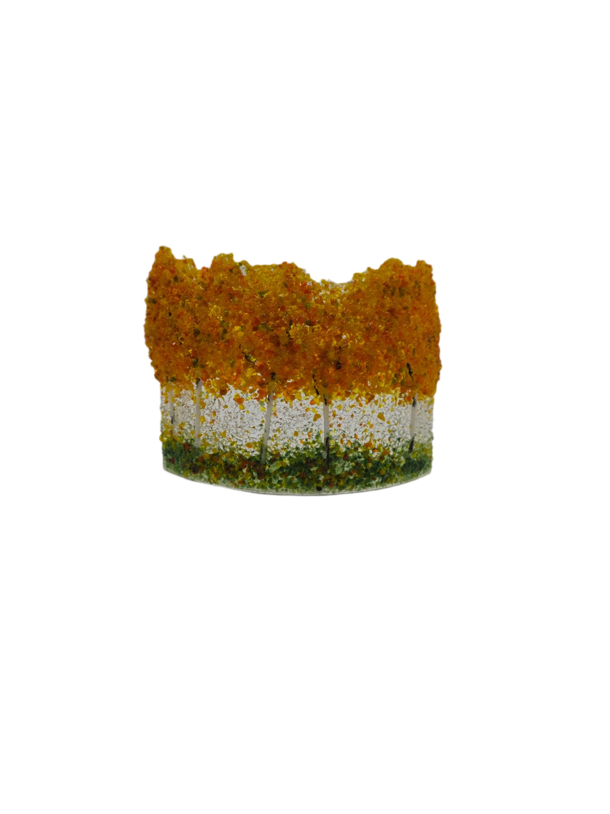 Decorative glass piece with orange trees