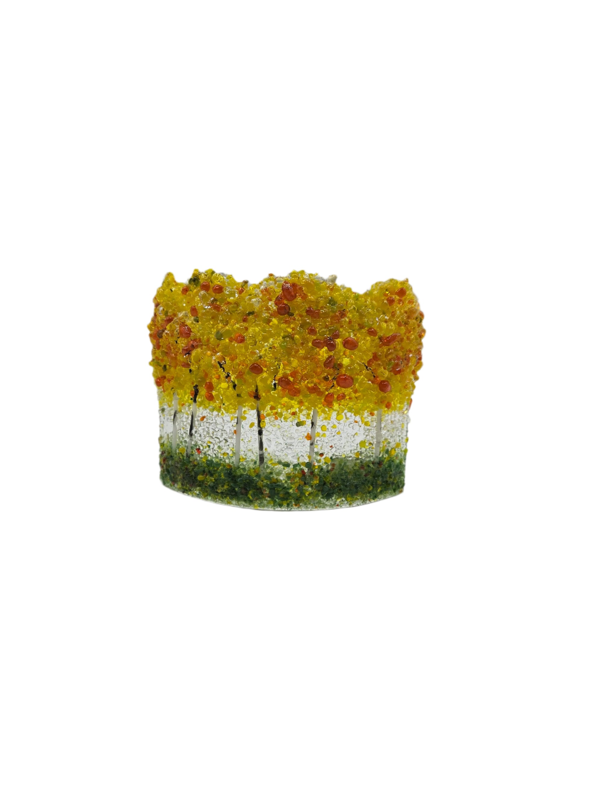 Decorative glass piece with yellow trees