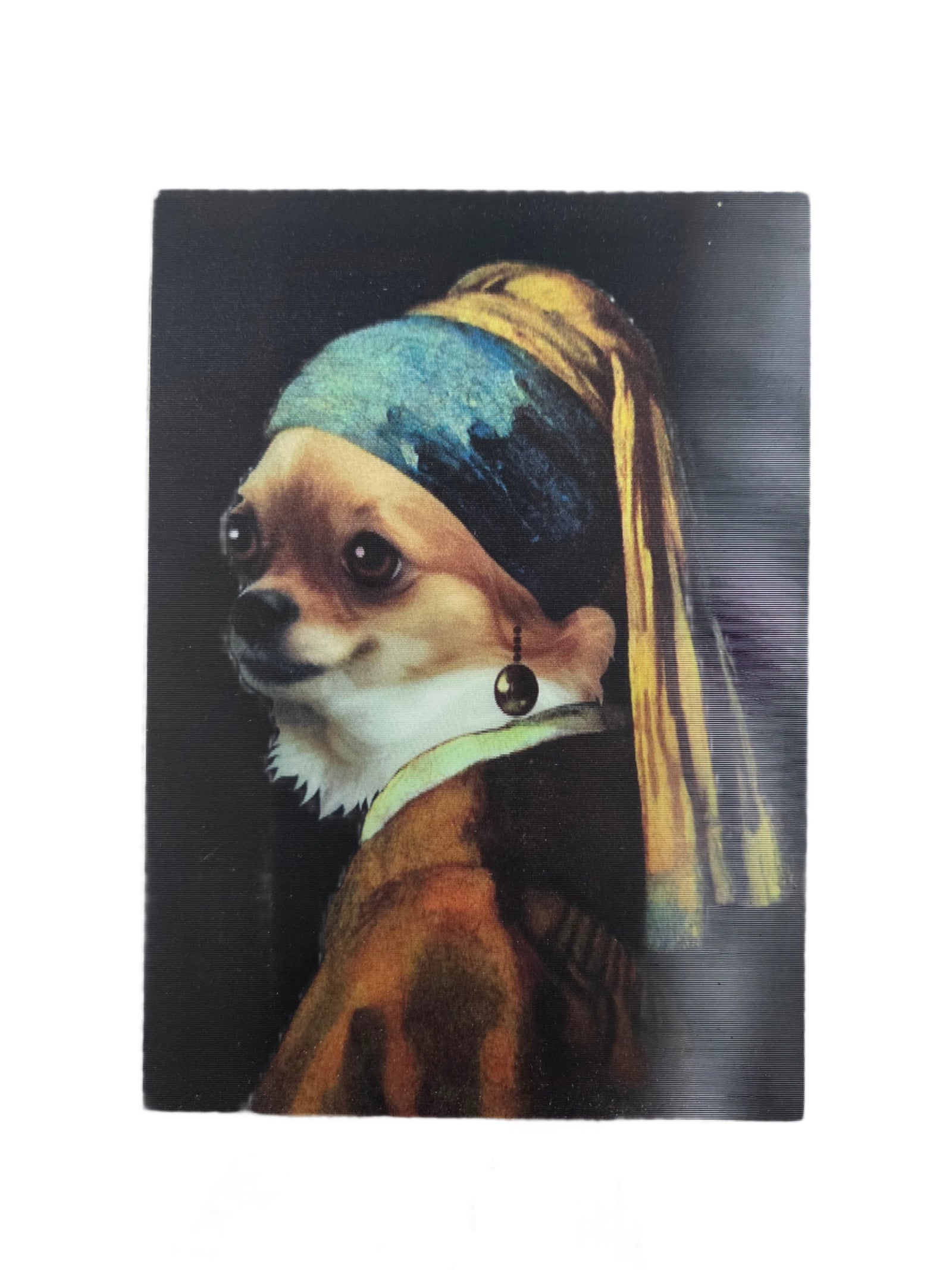 Dog with a pearl earring on a black background