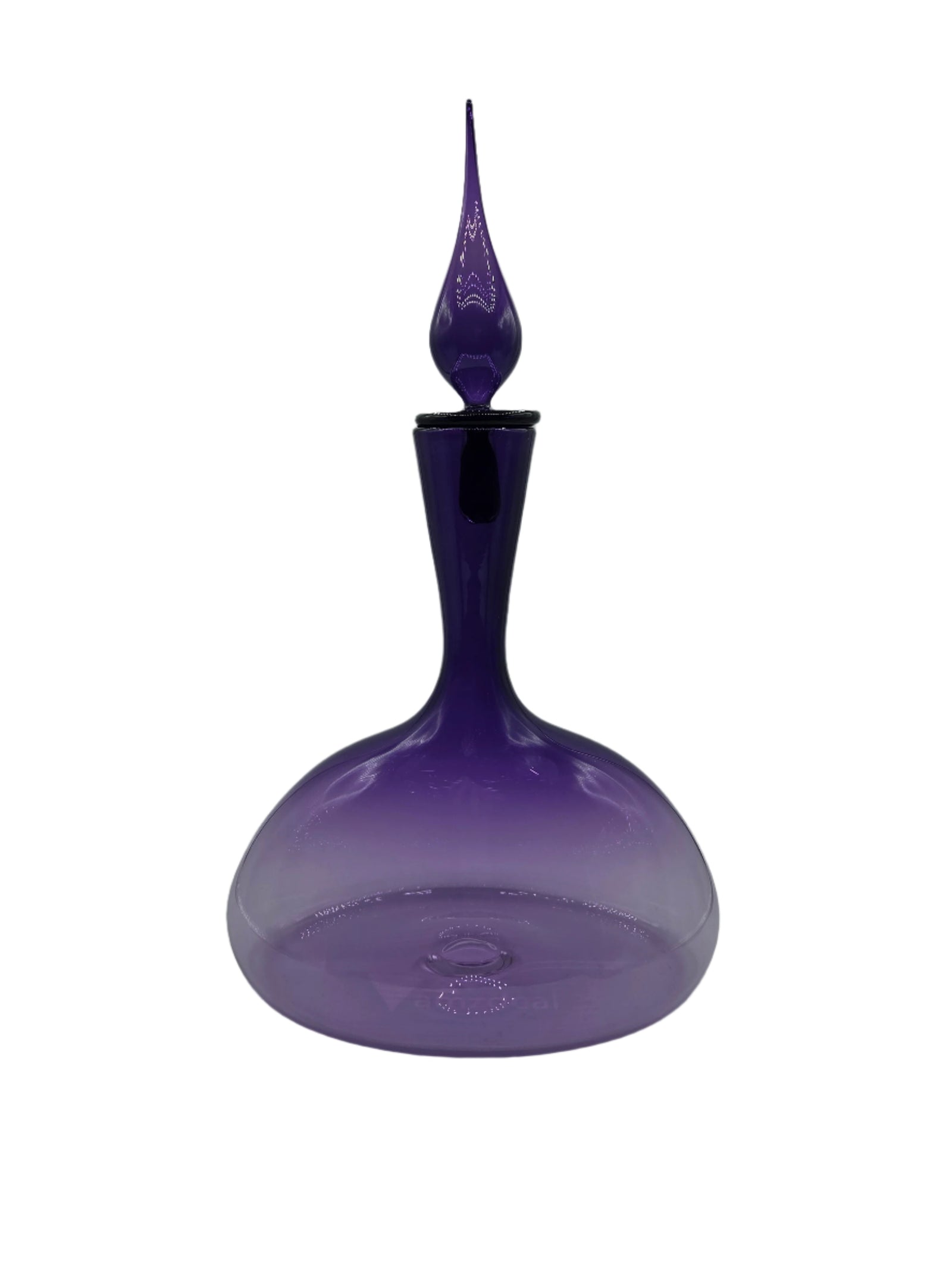 Purple glass vase with a long neck and wide base