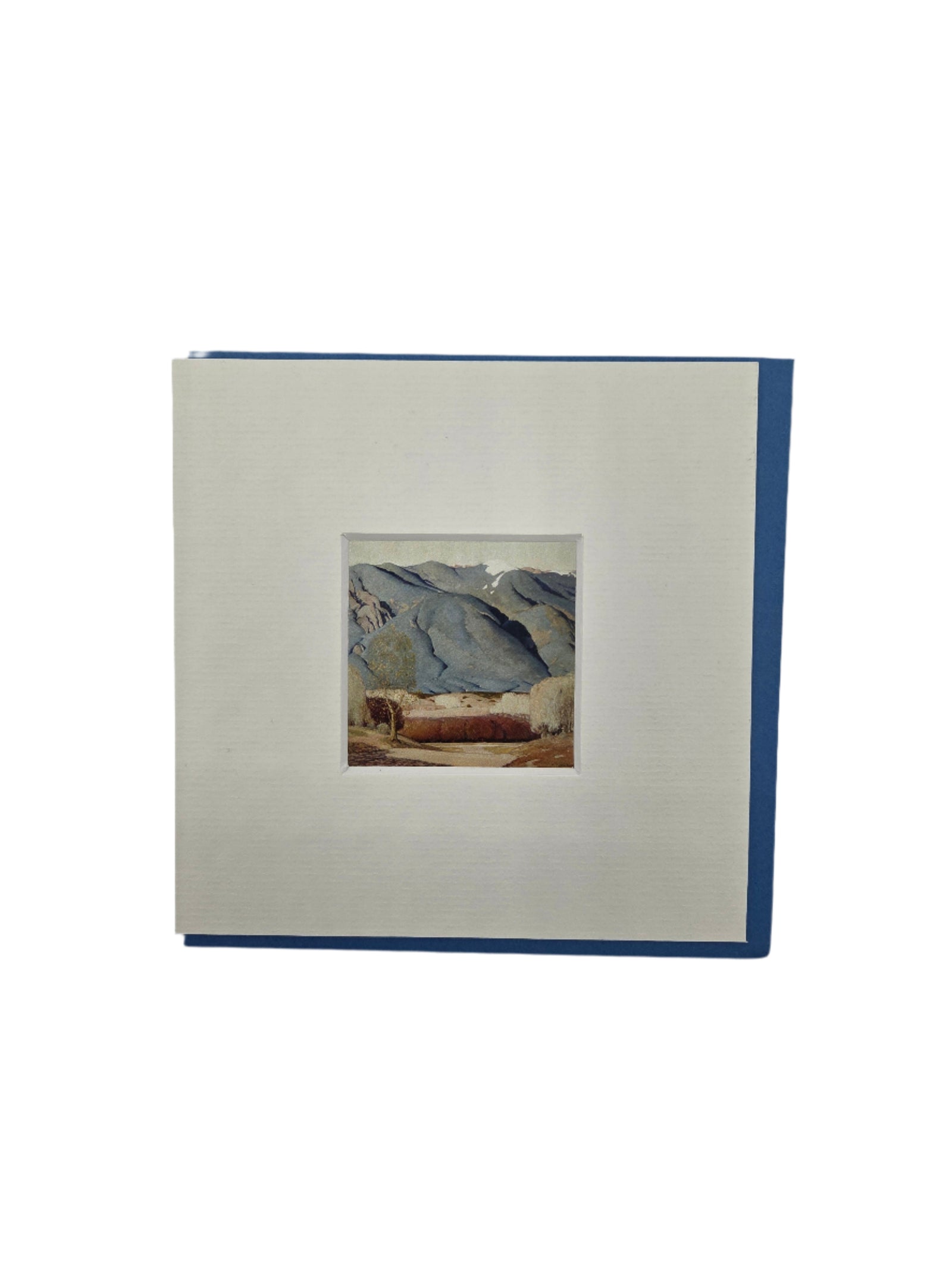 framed artwork notecard with a western blue mountain along with a blue envelope