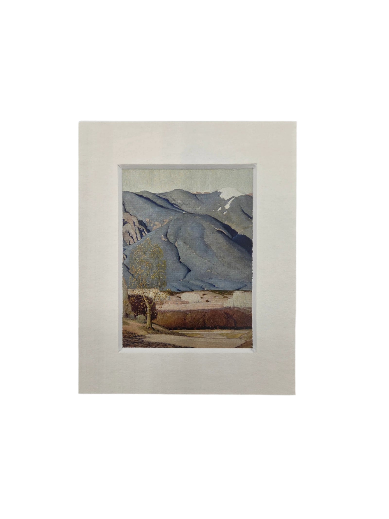 framed artwork magnet with a western painting of a blue mountain