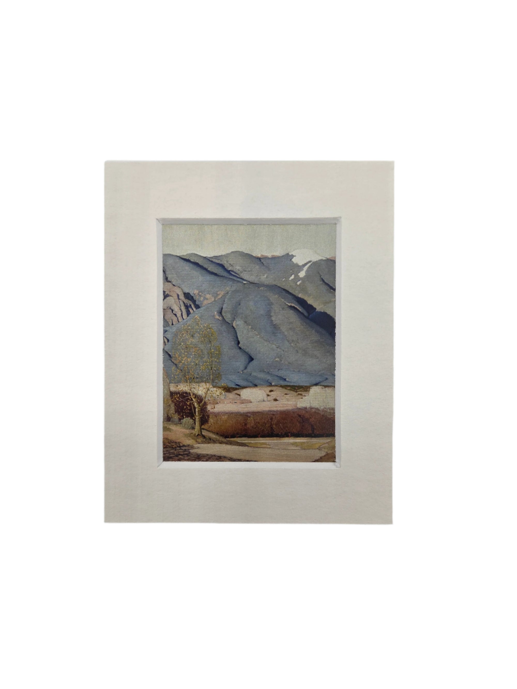 framed artwork magnet with a western painting of a blue mountain