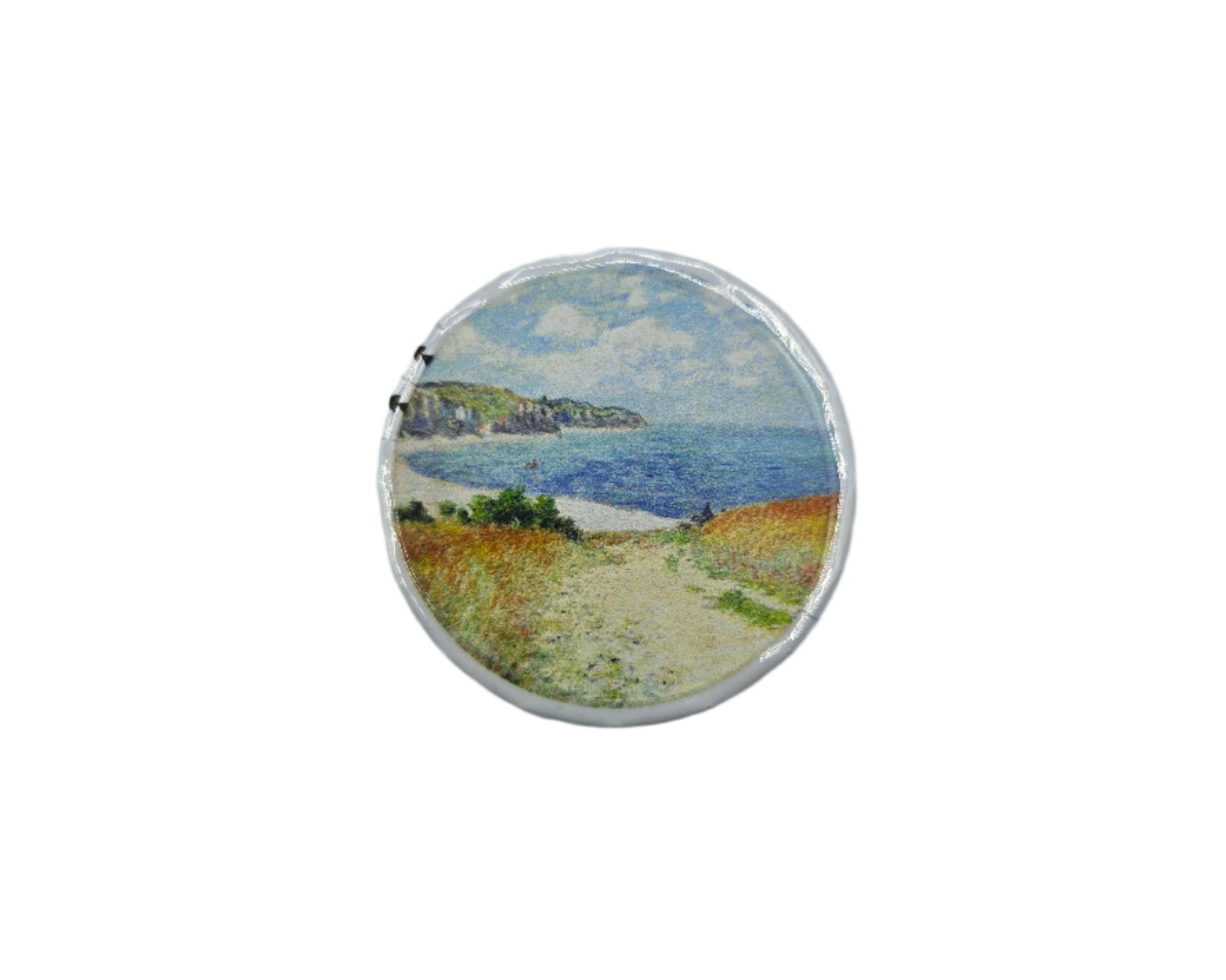 Round mint tin with monet's path in the wheatfield's painting