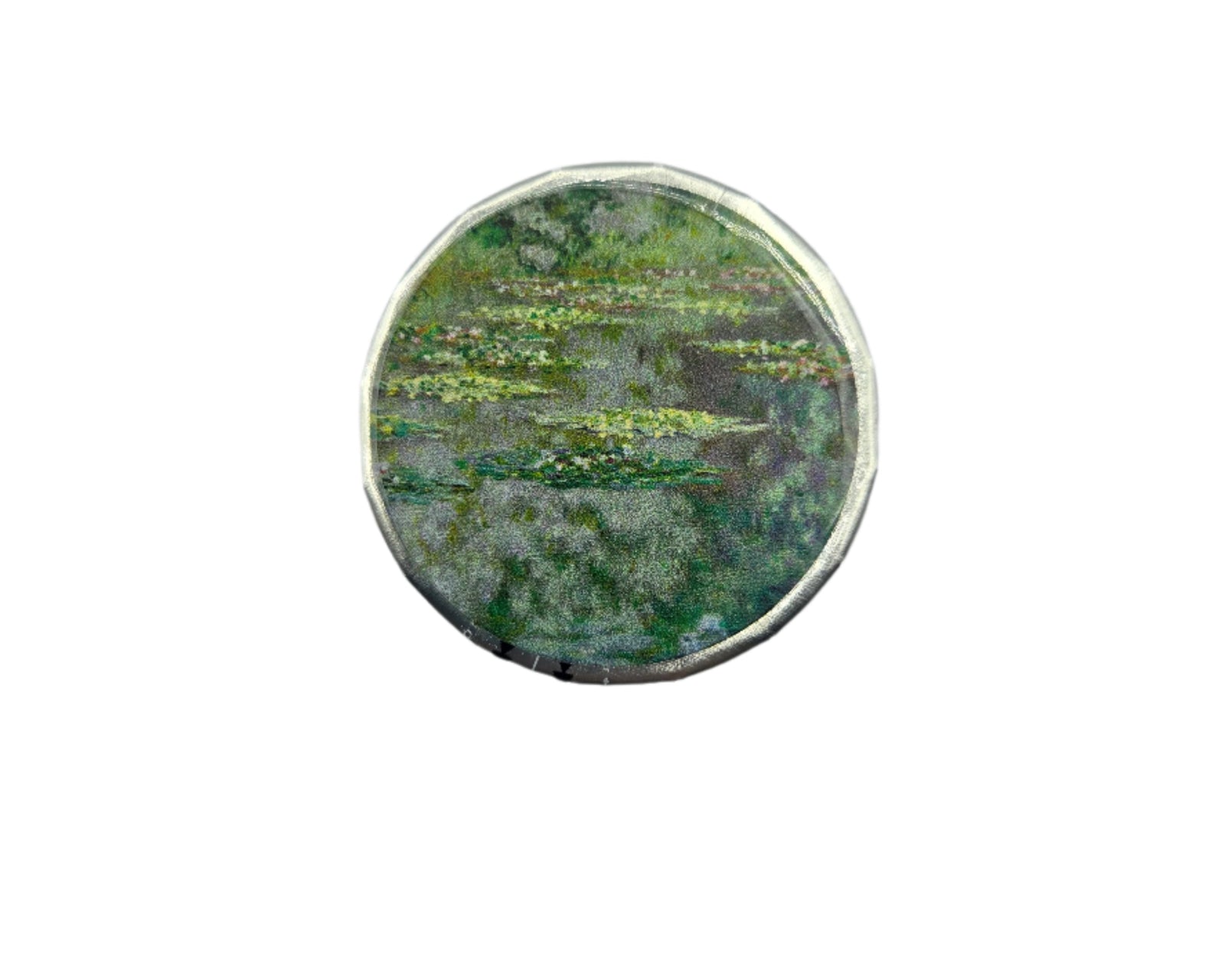 Round mint tin with monet's waterlilies painting