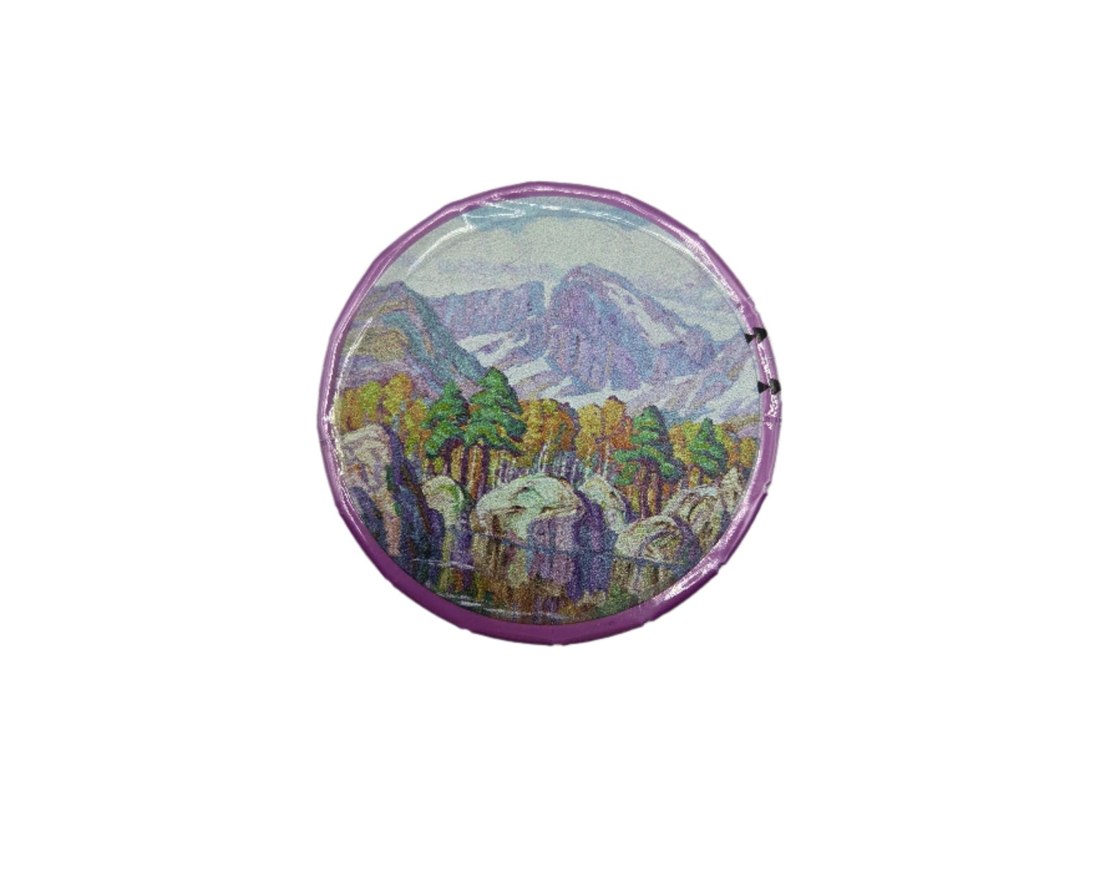 Round mint tin with A Mountain Symphony painting