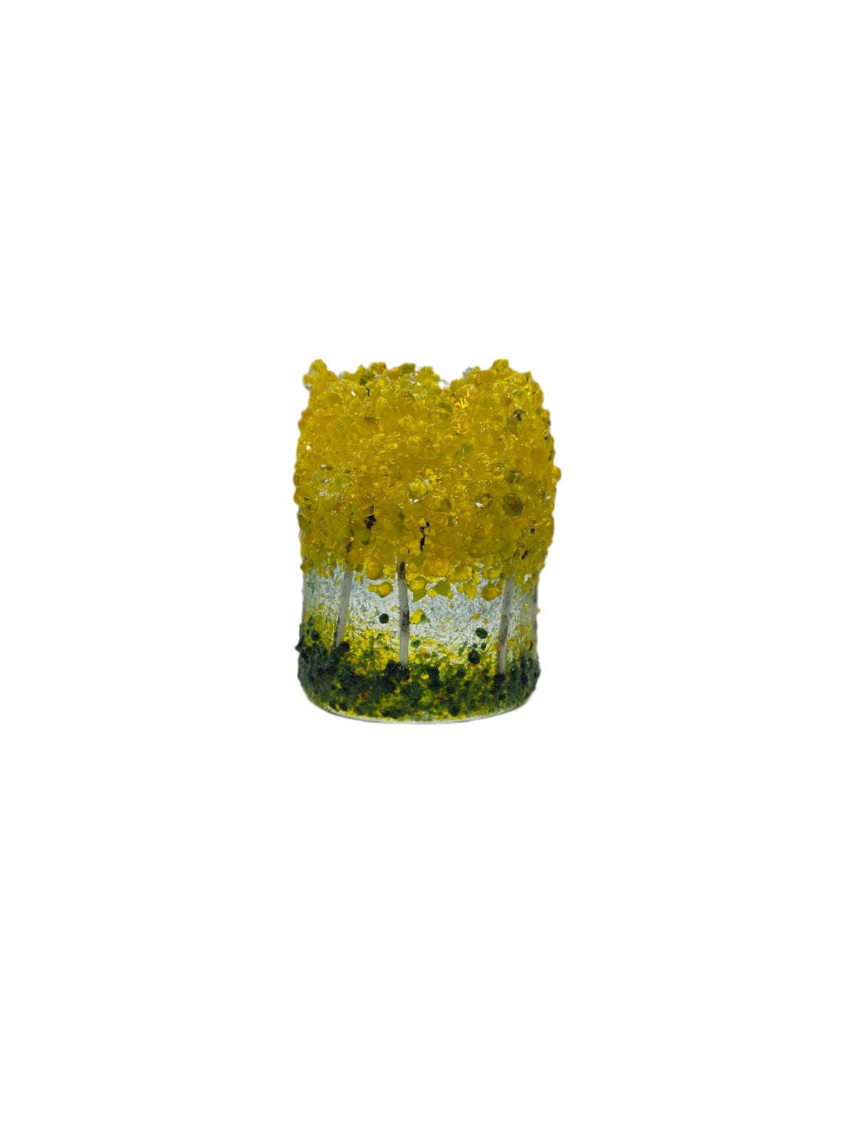 Decorative glass with yellow trees on a white background