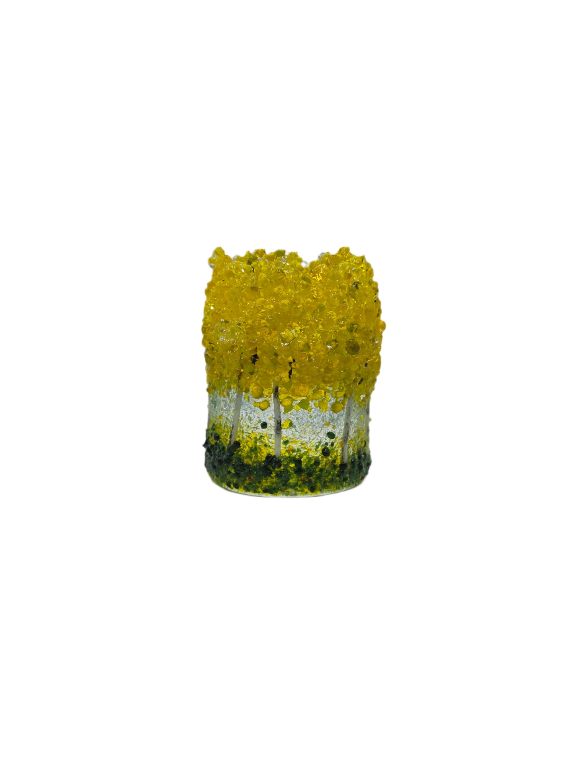 Decorative glass with yellow trees on a white background