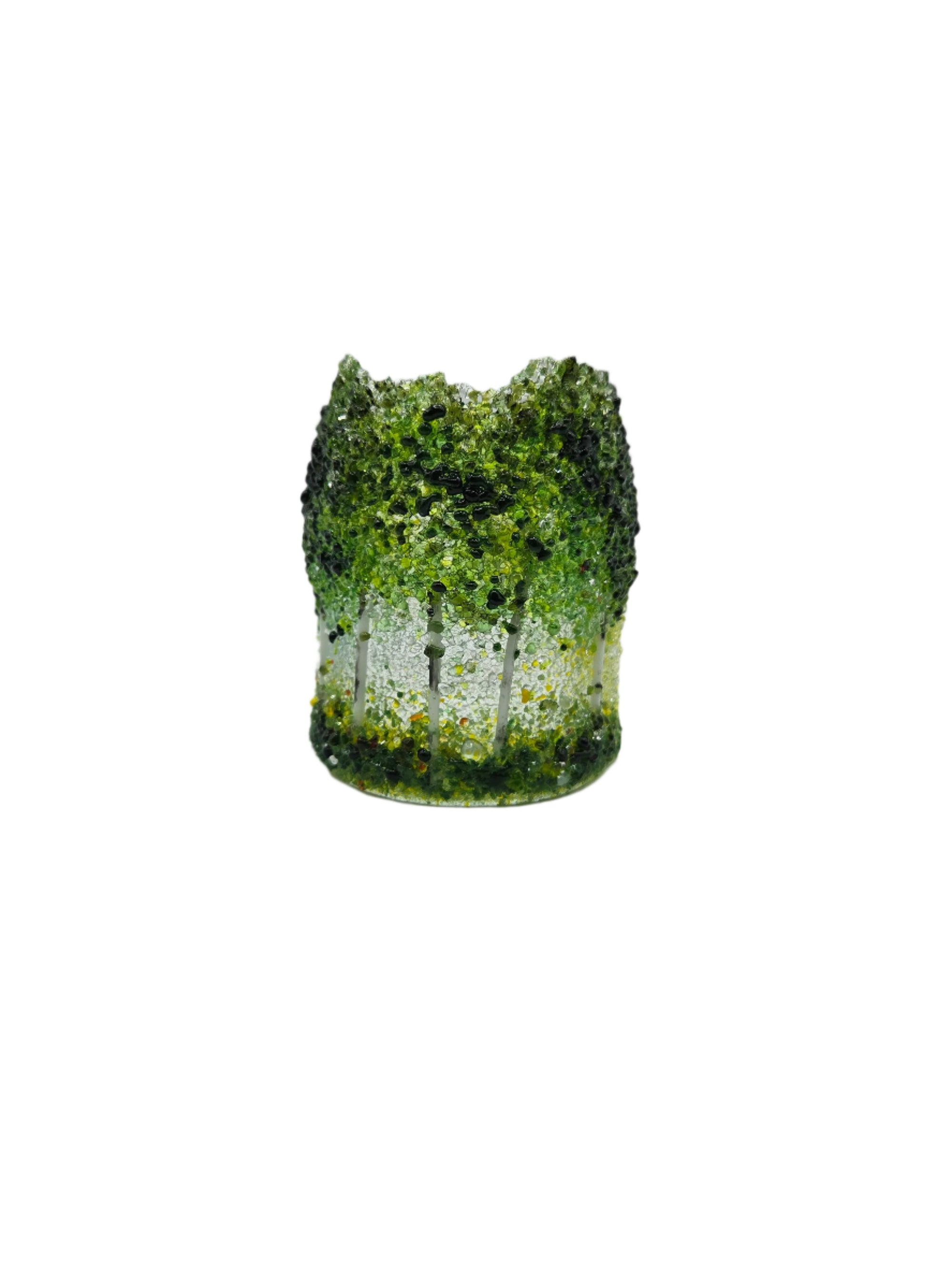 Decorative glass with green trees on a white background