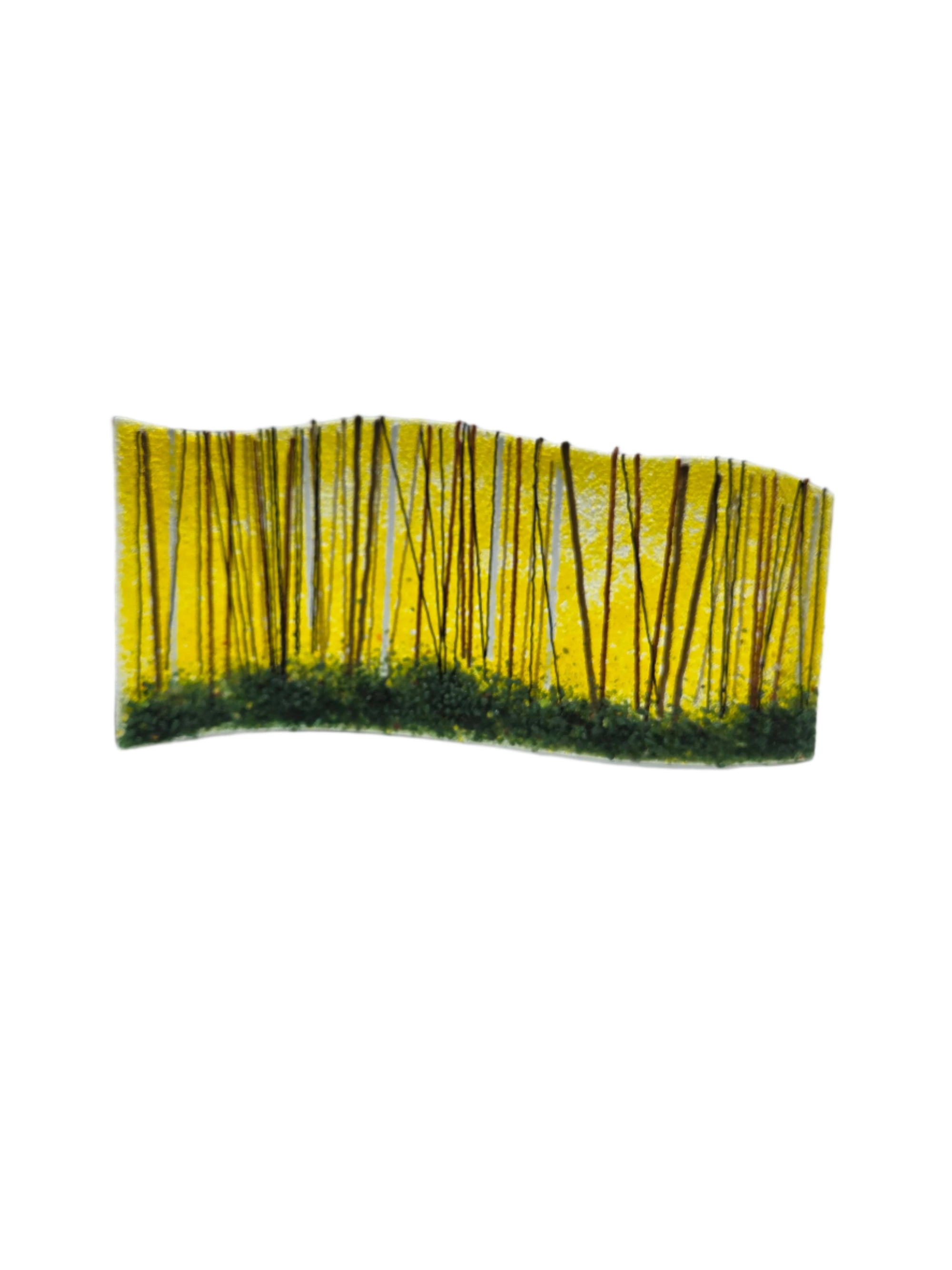 Decorative glass with  trees on a yellow background