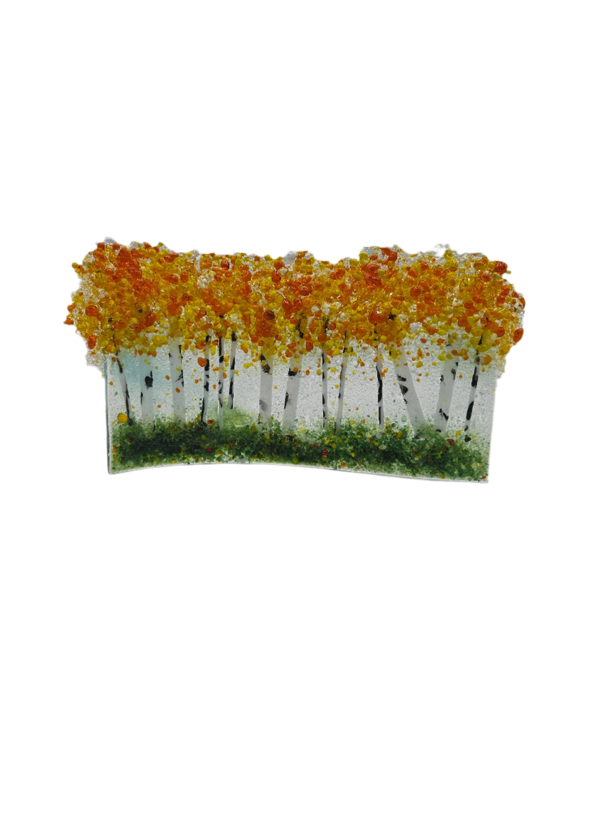 Decorative glass with orange trees on a white background