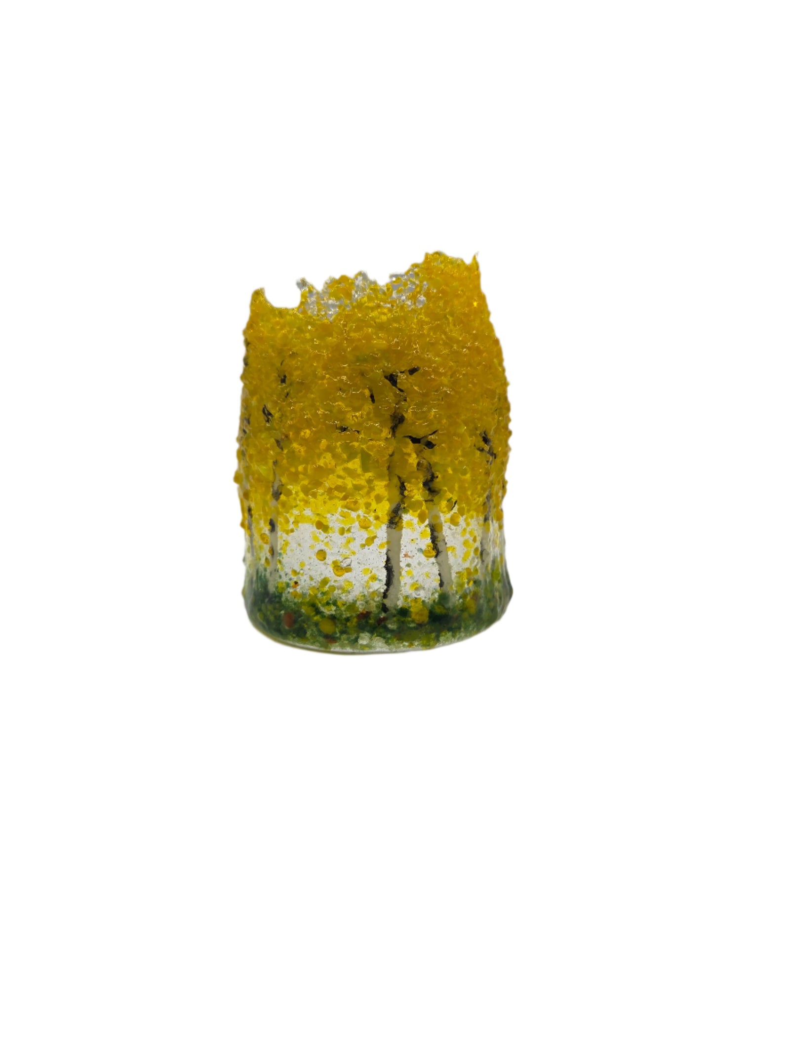 Decorative glass with yellow trees on a white background