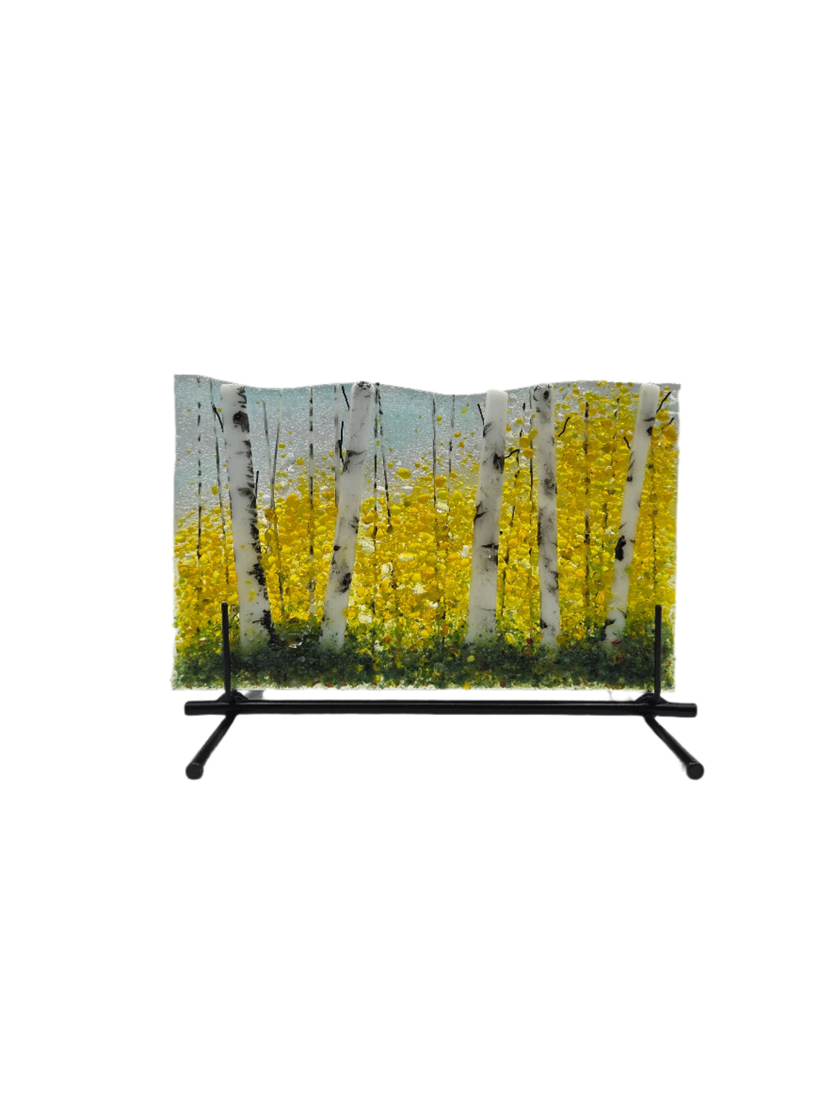 Decorative glass with yellow trees on a white background