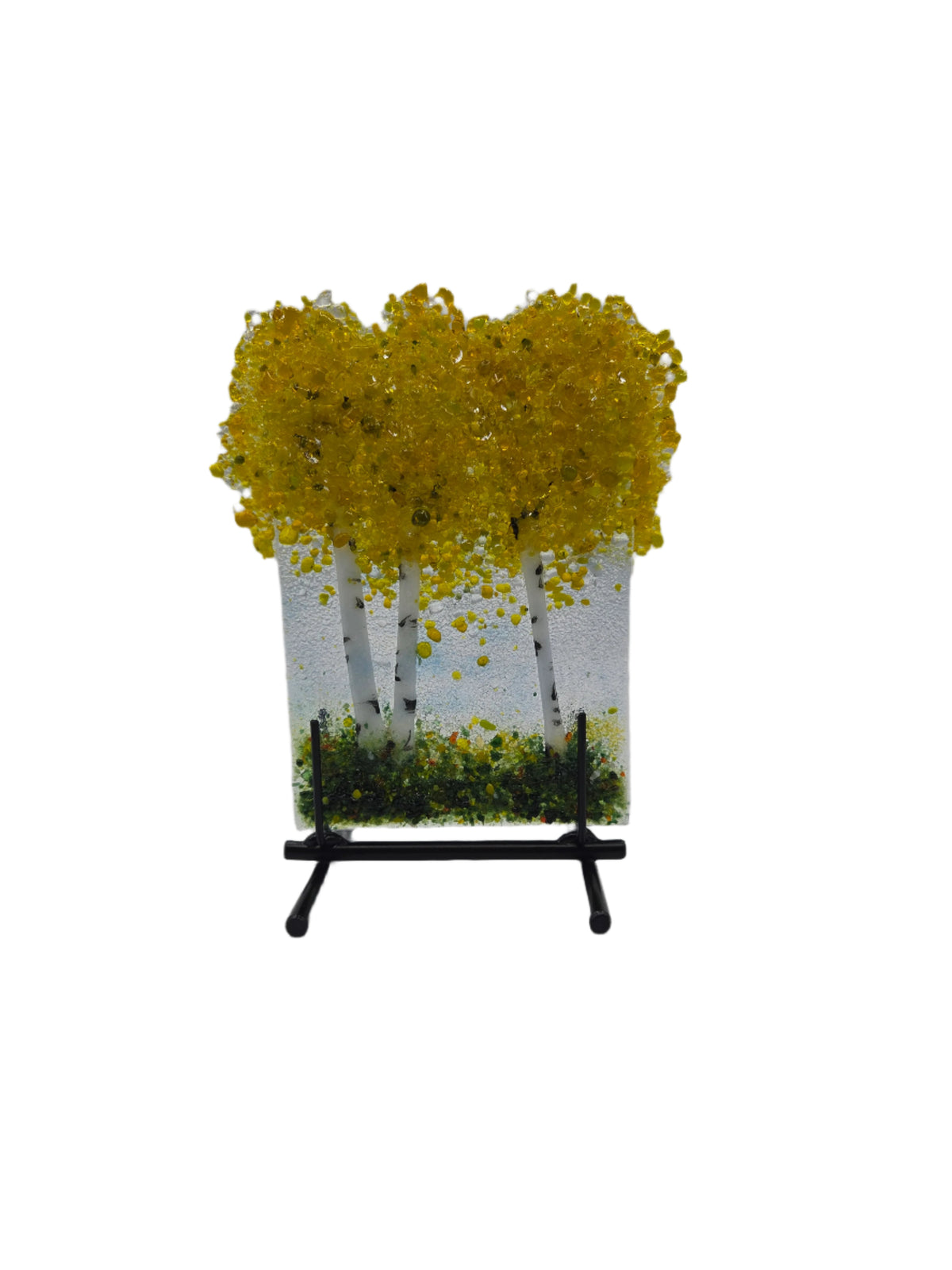 Decorative glass with yellow trees on a white background