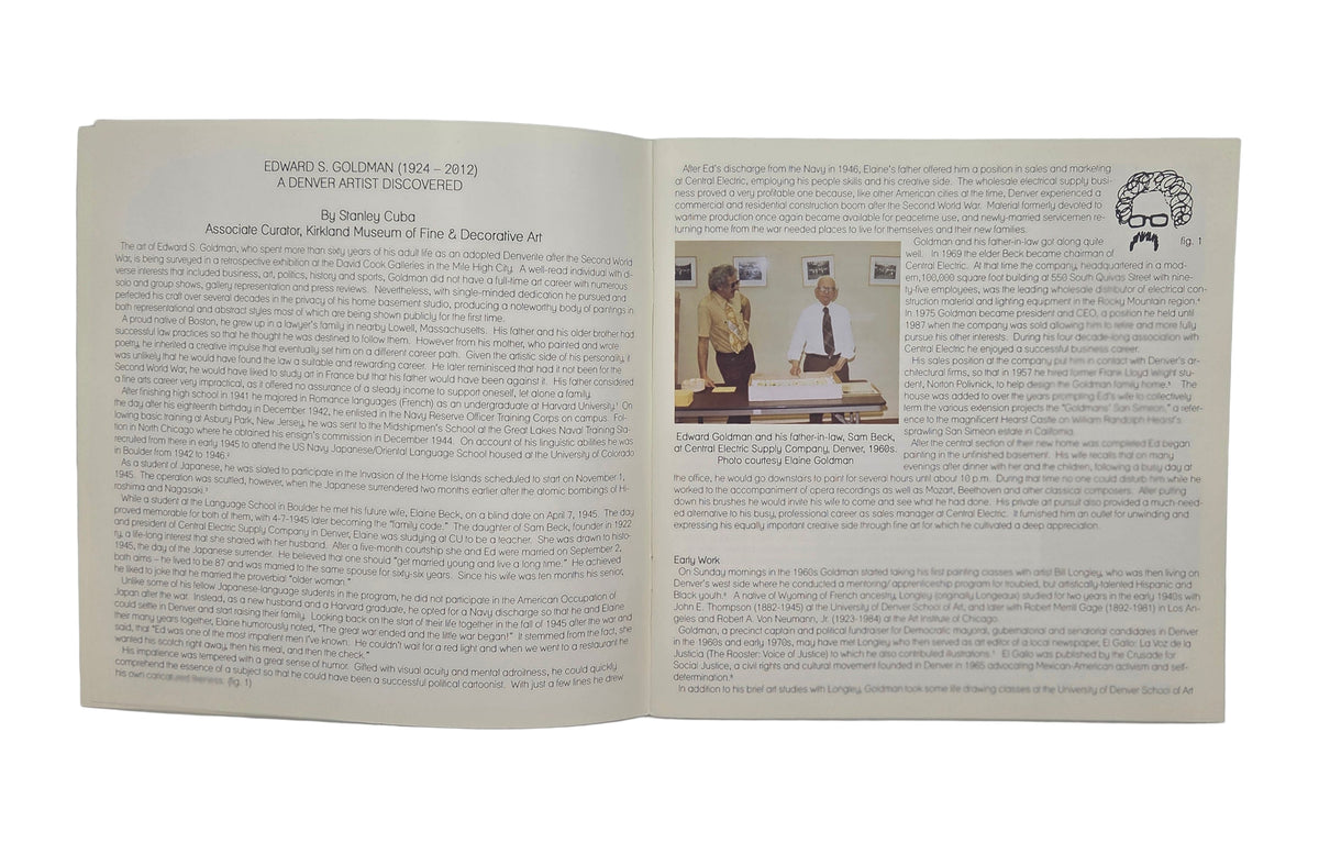 Open book with text and a photo on a gray background