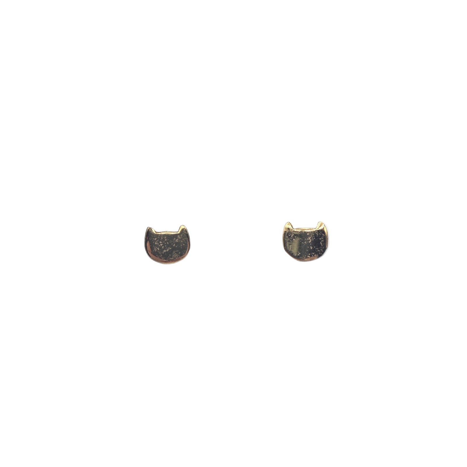 Gold cat-shaped earrings on a white background