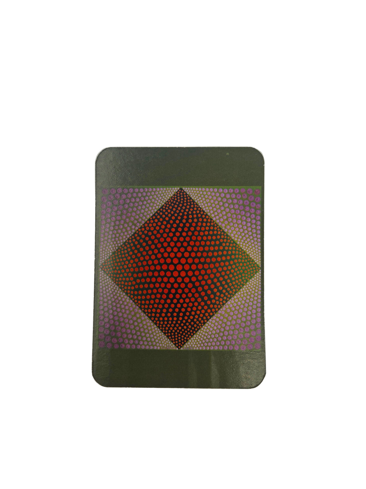 Playing card with purple and red geometric pattern on a white background