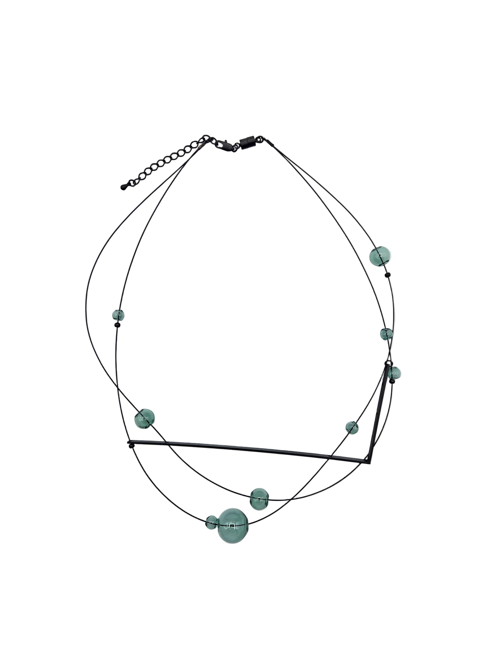 Necklace with blue beads and black wire