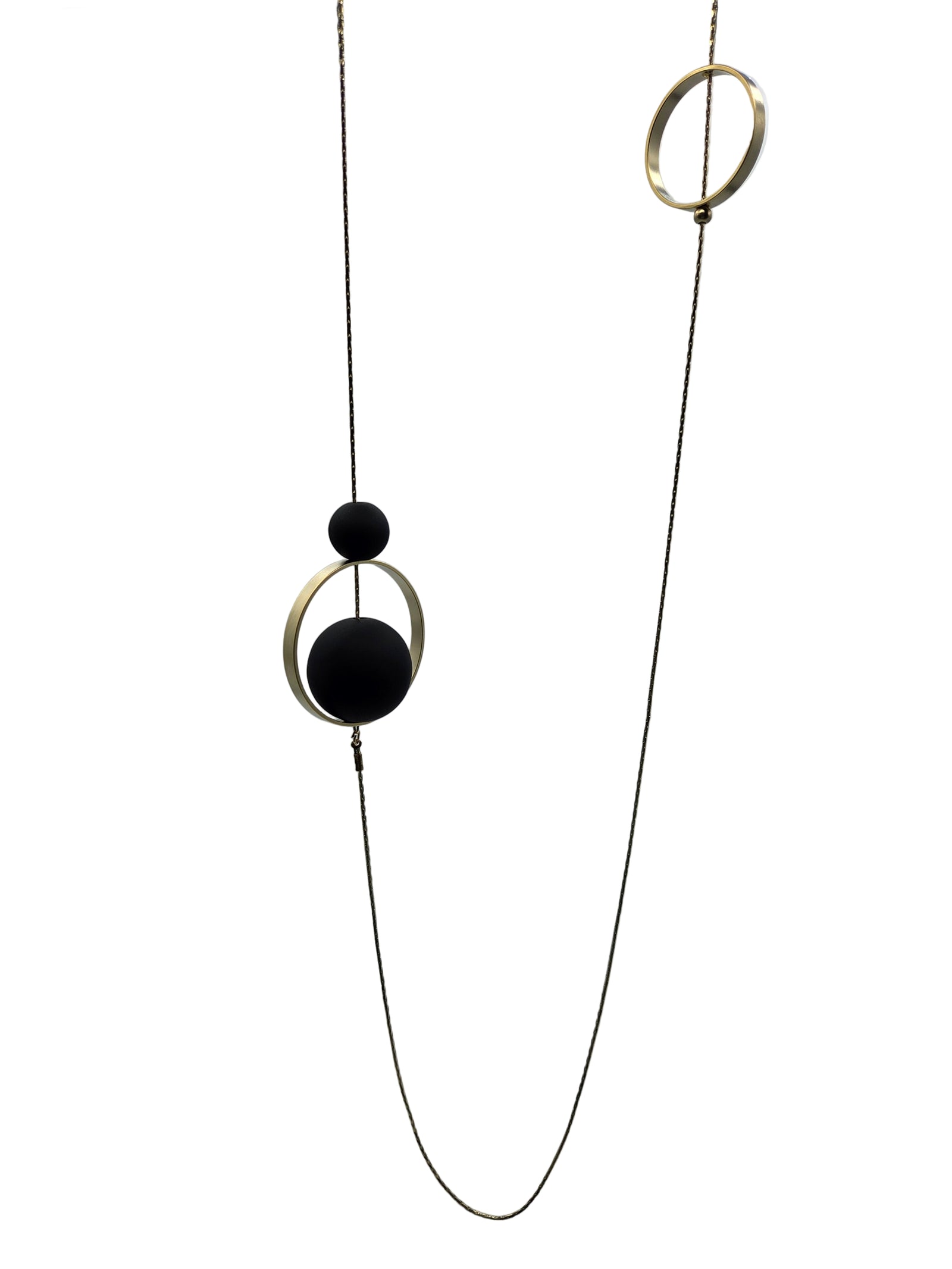 Black chain necklace with black orbs and gold circles