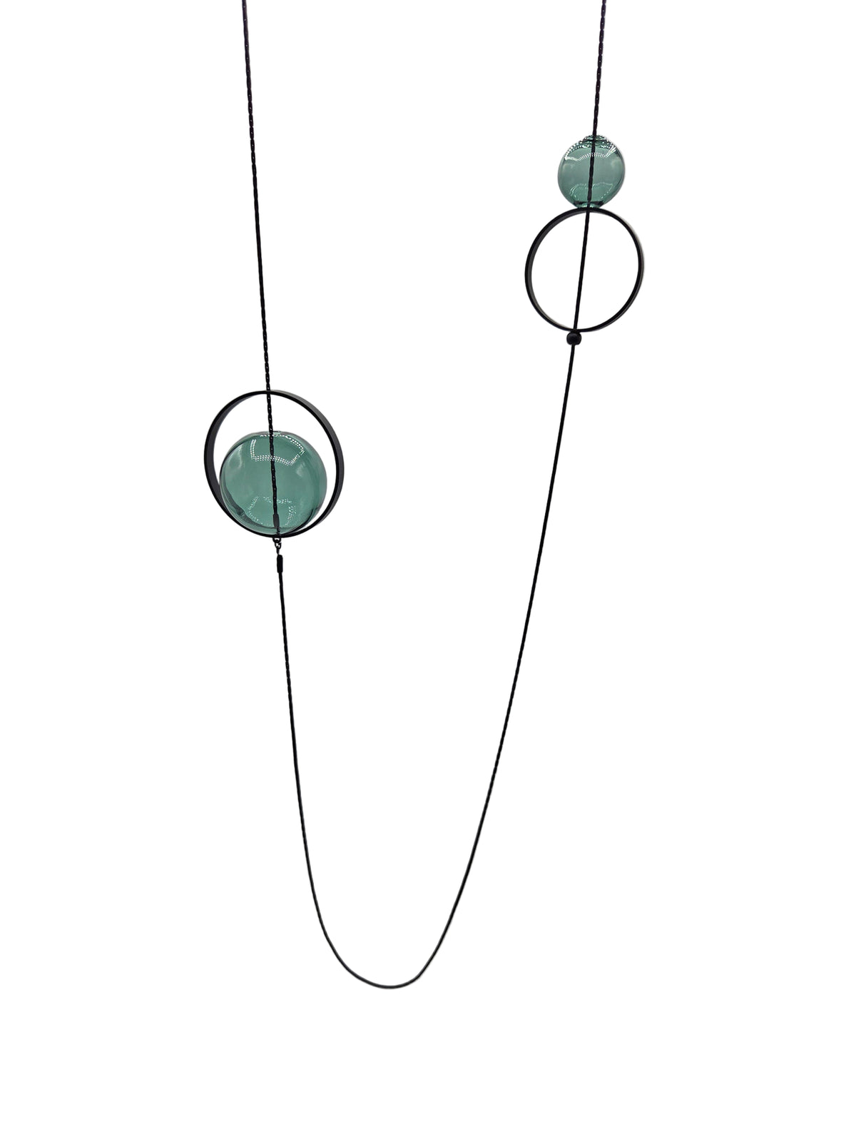 Necklace with green glass orbs and black chain