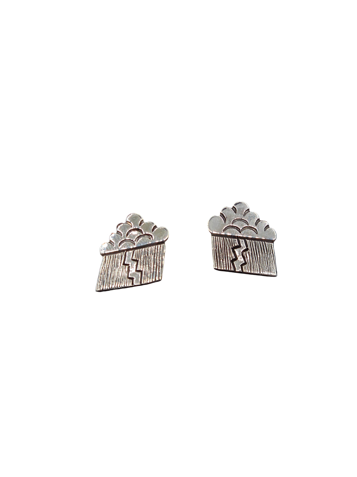 Silver earrings of rain clouds with lightening 