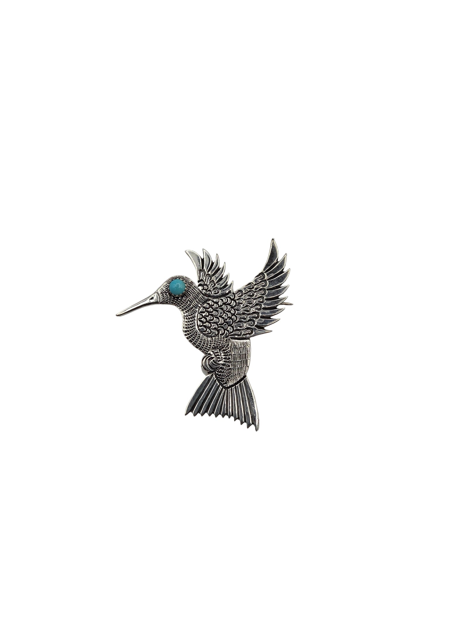 Silver bird-shaped brooch with turquoise stone