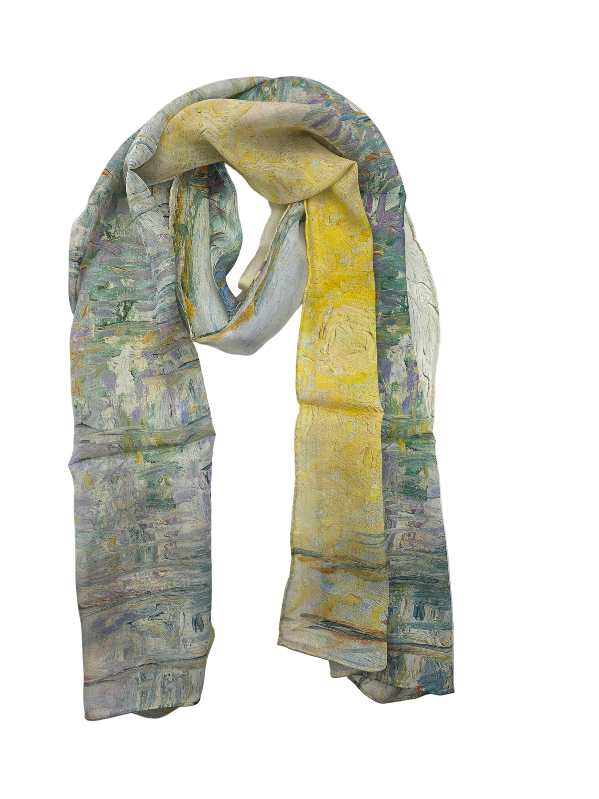 Long View of Bazincourt, Snow Effect Pissarro Silk Chiffon Scarf